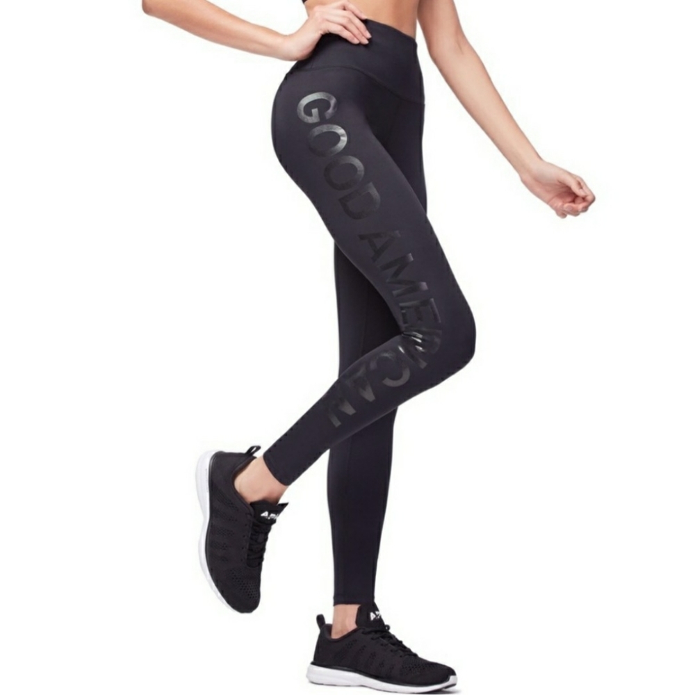 Good American Power Core Spell Out Legging Sz GA 2 = Medium Black Activewear
